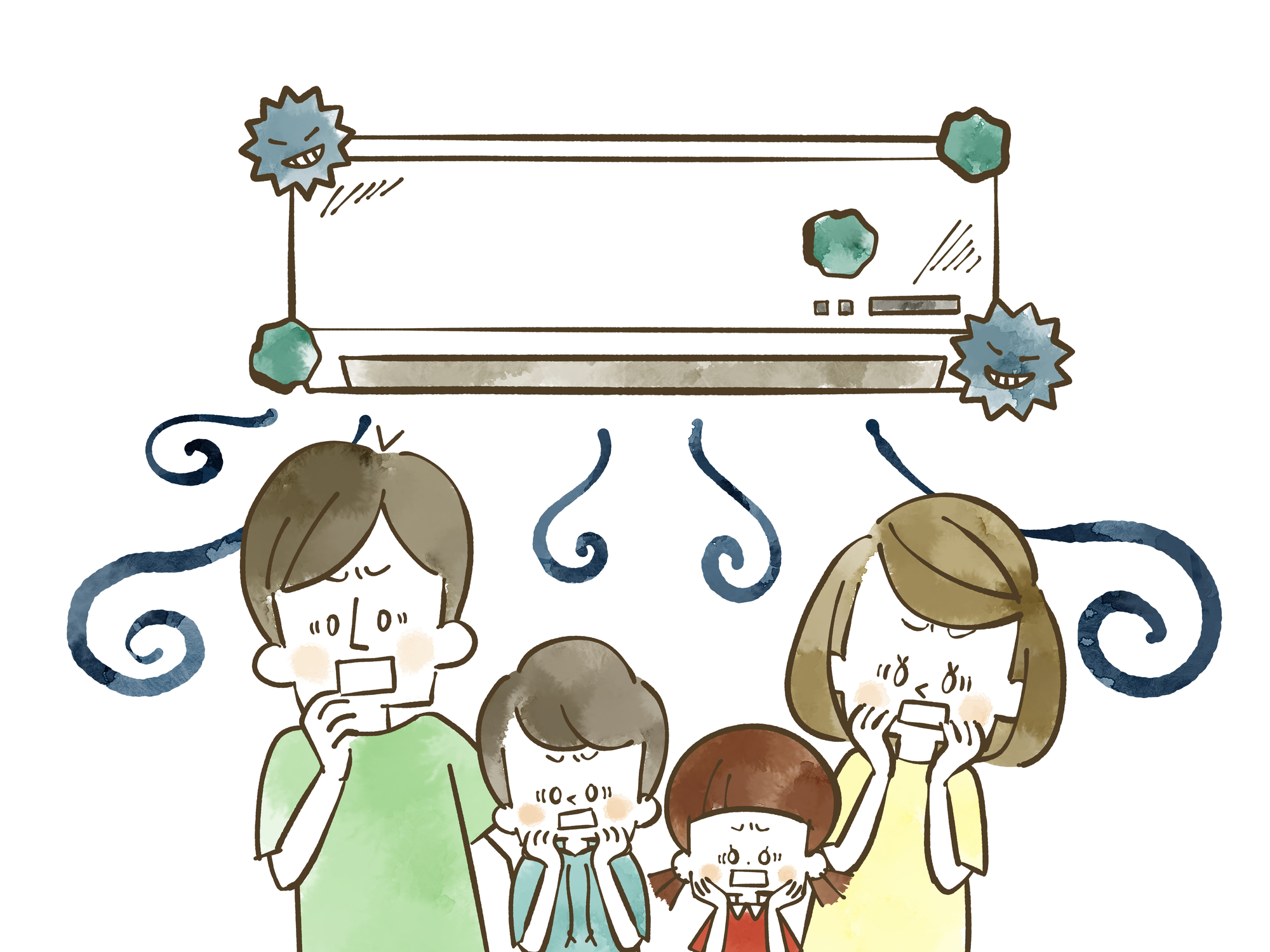 <span>特集4 カビの健康被害</span>最も家の中で黒カビの繁殖が多い場所はエアコン内部です！黒カビの胞子を吸い込むと恐ろしい疾患がこんなにたくさん・・・